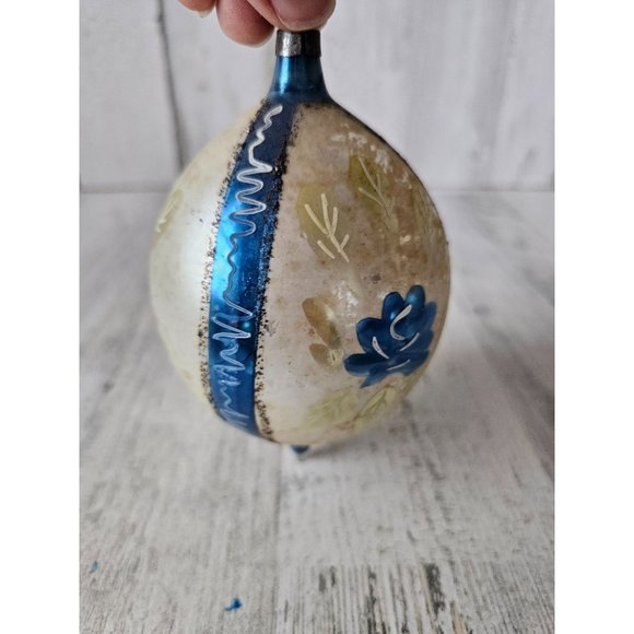 Vintage Germany blue glitter teardrop flower ornament Xmas tree - Picture 2 of 8